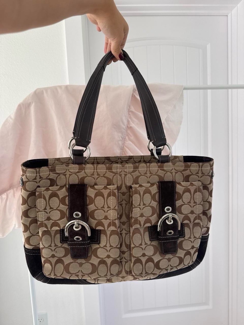 Vintage Y2K Coach Beige Signature Brown Canvas Bag